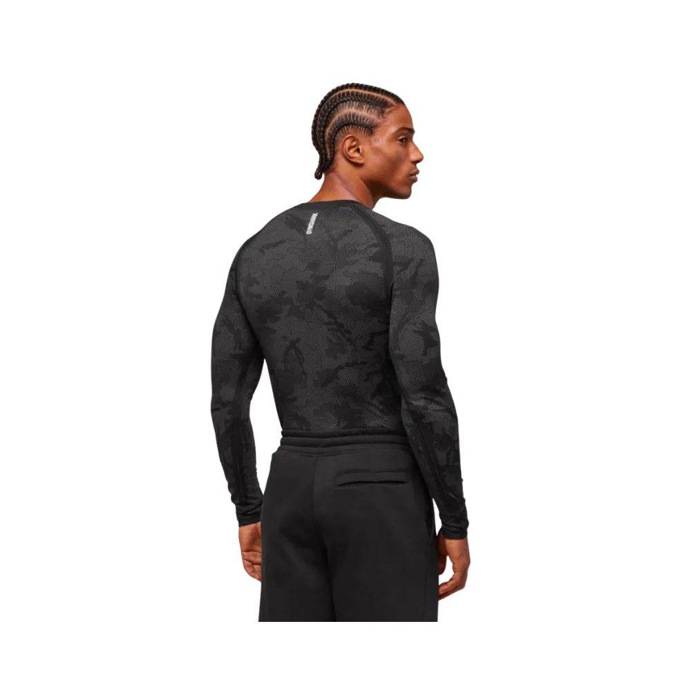 Gymshark Geo Seamless Long Sleeve T-Shirt Slim Fit Black/Charcoal Grey