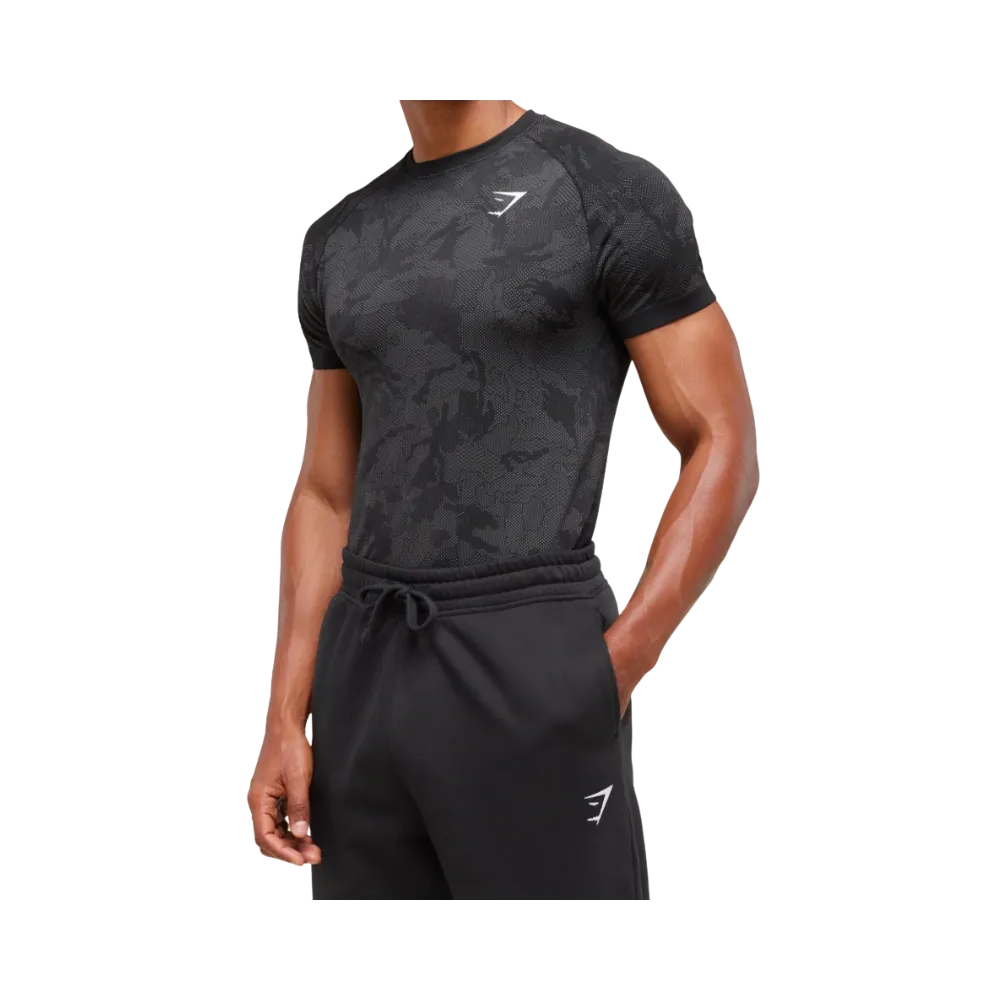 Gymshark Geo Seamless T-Shirt Slim Fit Black/Charcoal Grey