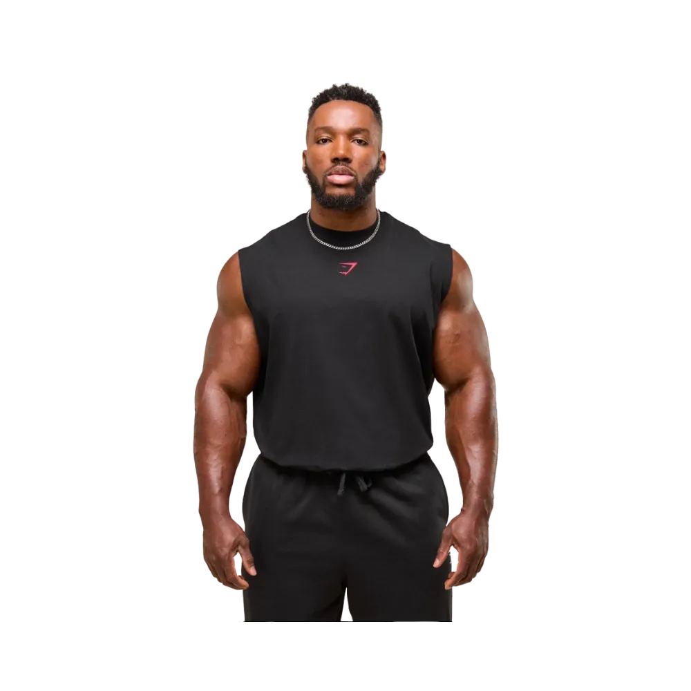 Gymshark Power Cut Off Tank Oversized Fit Black/Conditioning Red