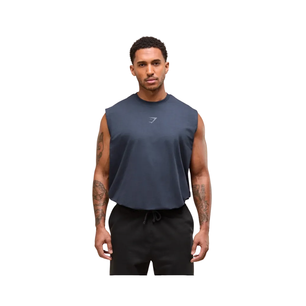 Gymshark Power Cut Off Tank Oversized Fit Heavy Blue