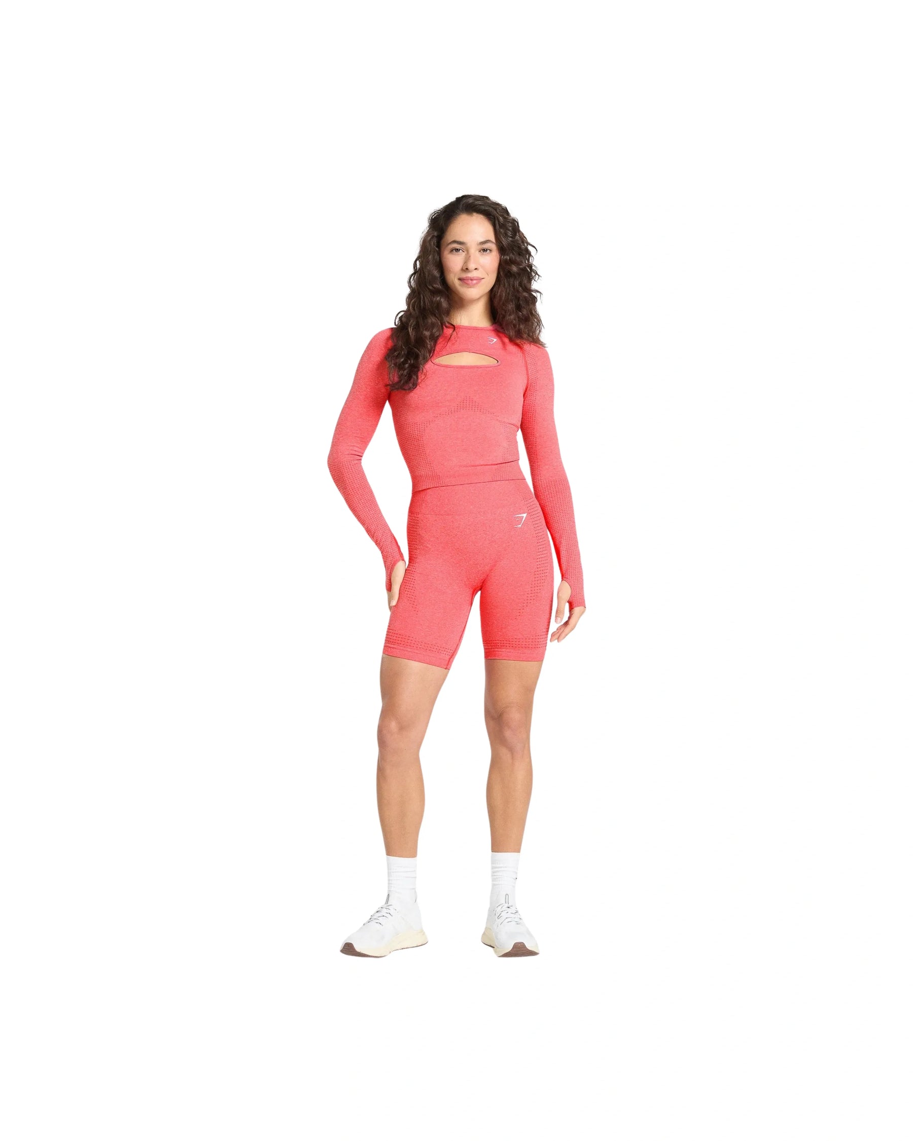 Gymshark Vital Long Sleeve Cut Out Top Coral Red Marl