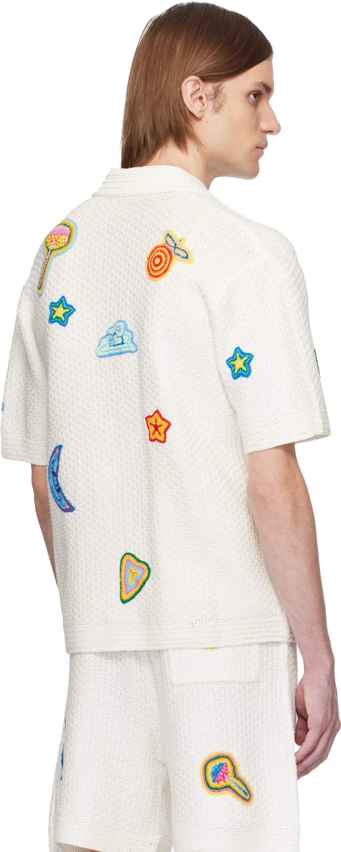 White Motif Crochet Shirt