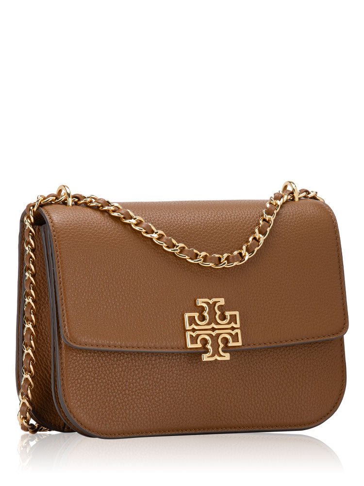 Tory Burch Britten Leather Adjustable Small Shoulder Bag Moose