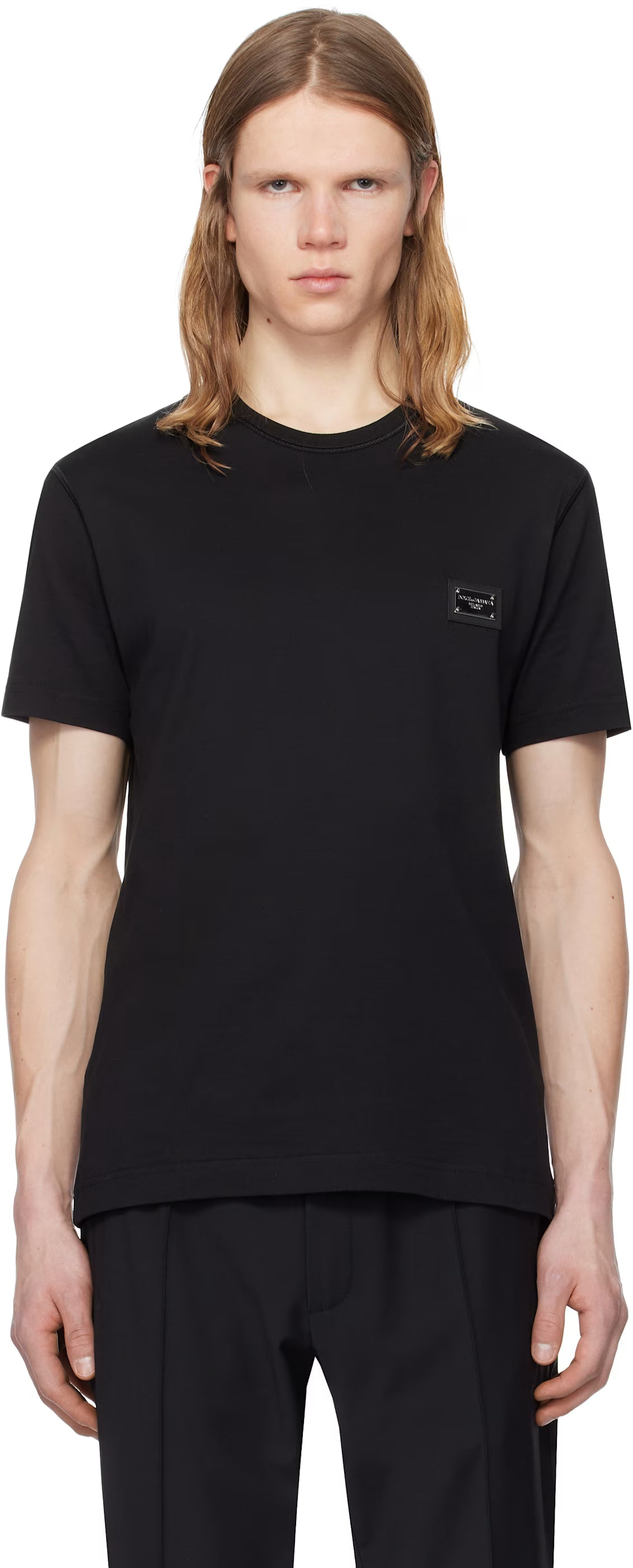 Dolce&Gabbana Black Cotton Branded Tag T-shirt