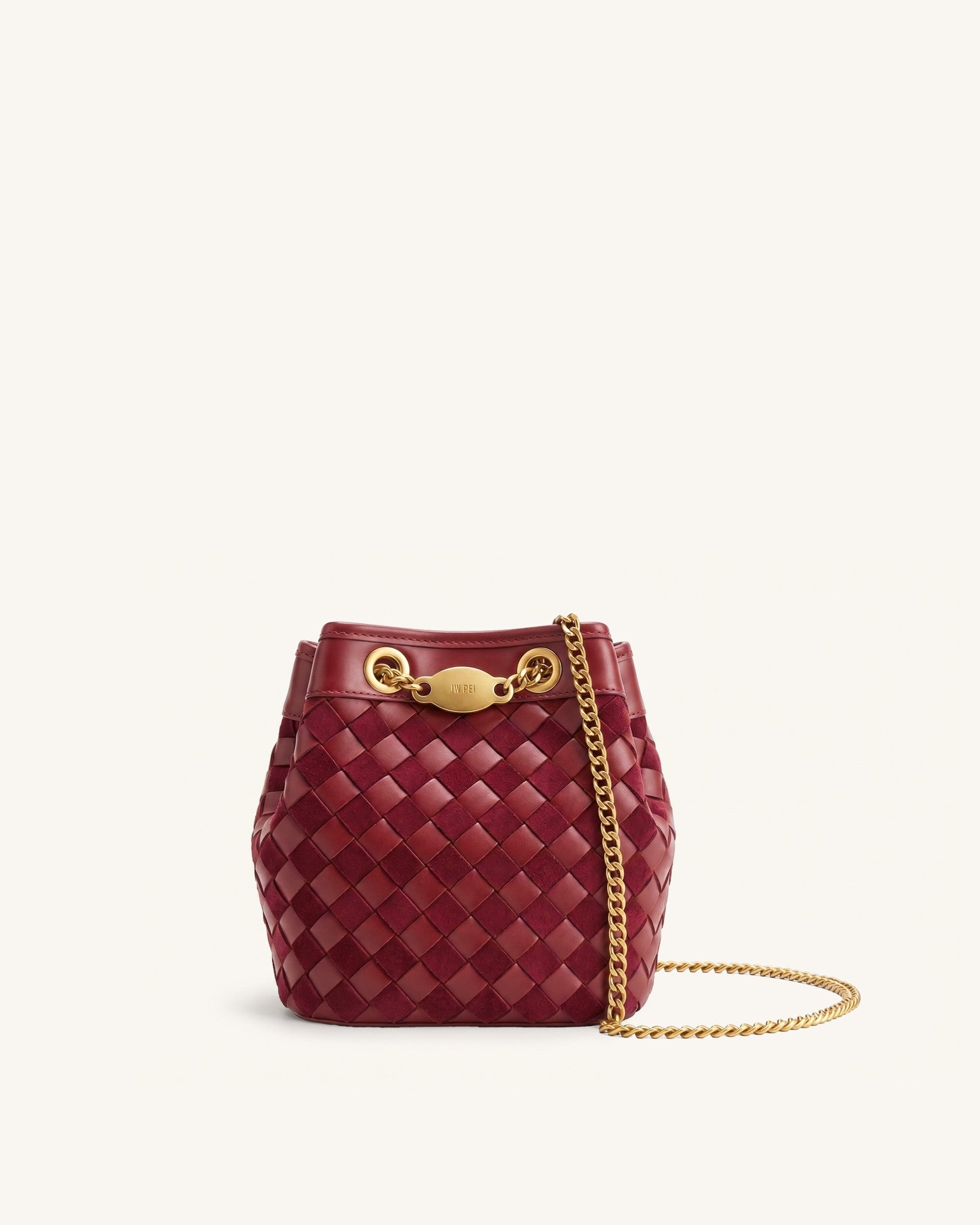 Yara Faux Suede Hand-Woven Bucket Bag - Grey