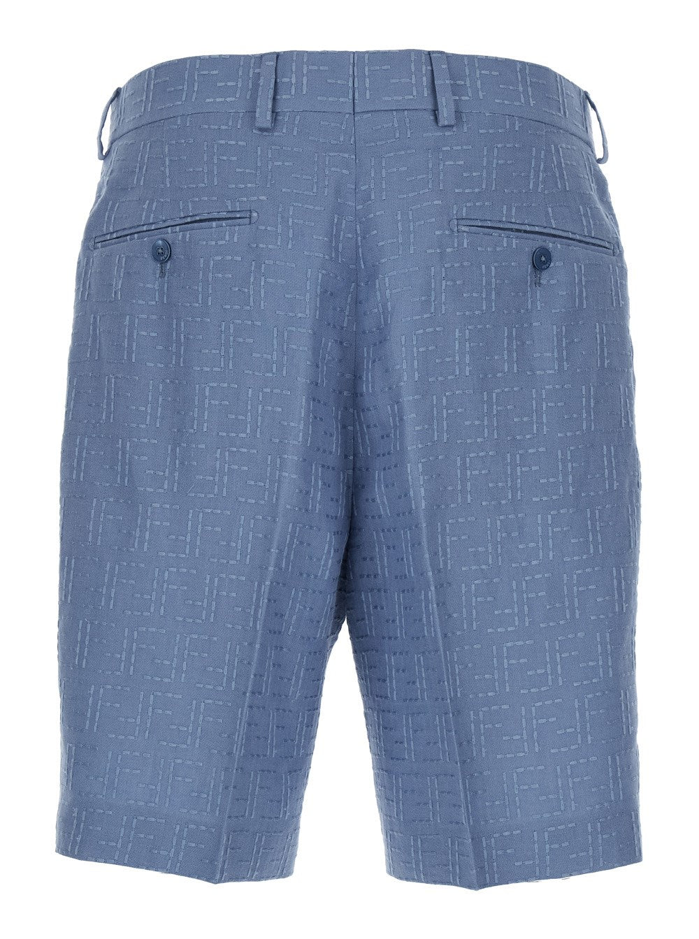 Fendi Blue Shorts with All-Over FF Jacquard in Linen Blend Man