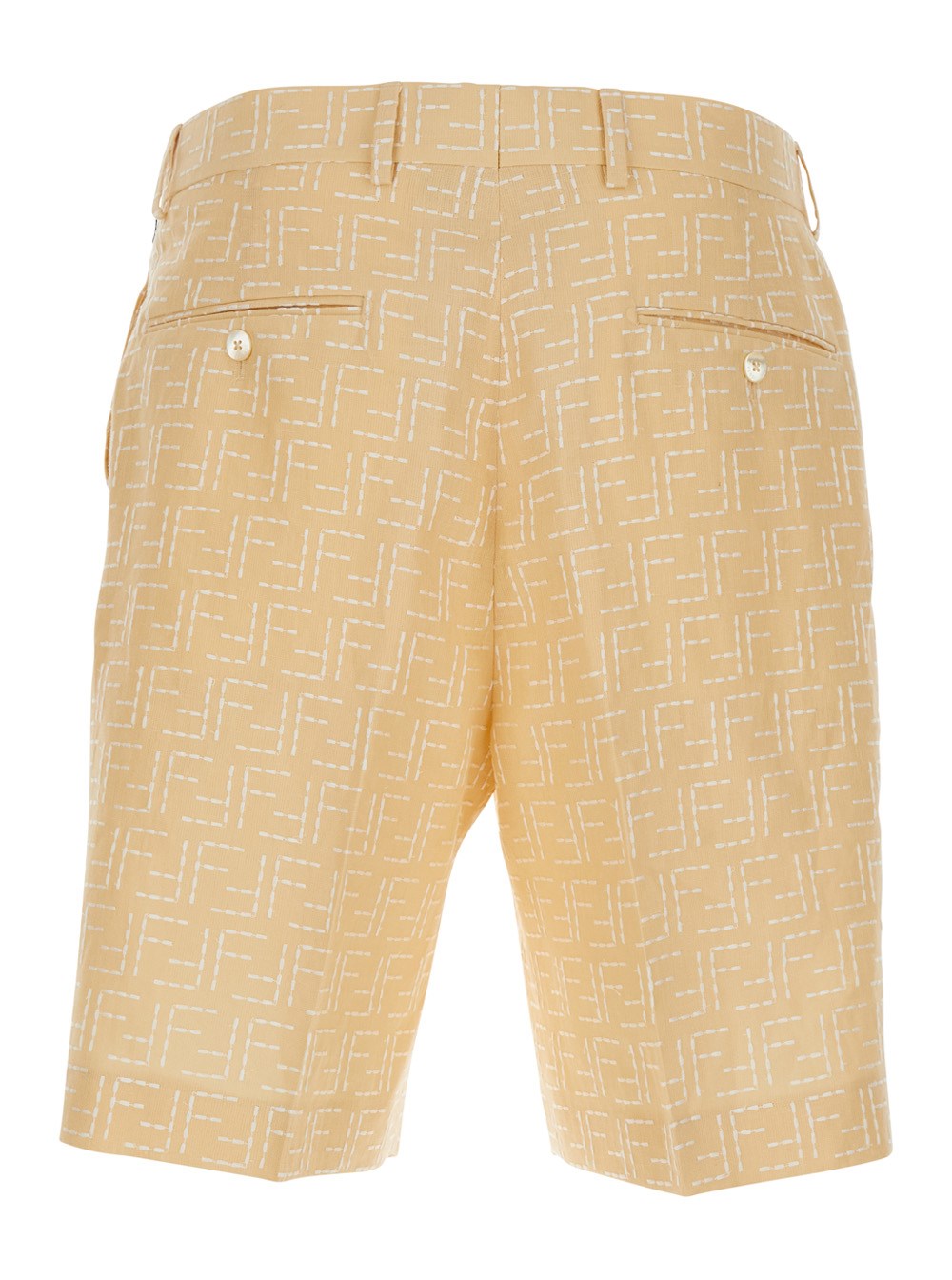 Fendi Yellow Pants with Belt Loops and All-Over FF Motif in Linen Blend Man