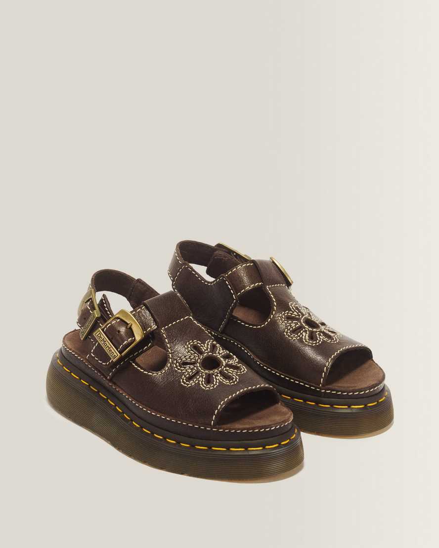 Dunnet Flower Full Grain Leather Sandals — Brown