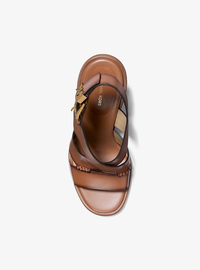 Raven Burnished Leather Block Heel Sandal