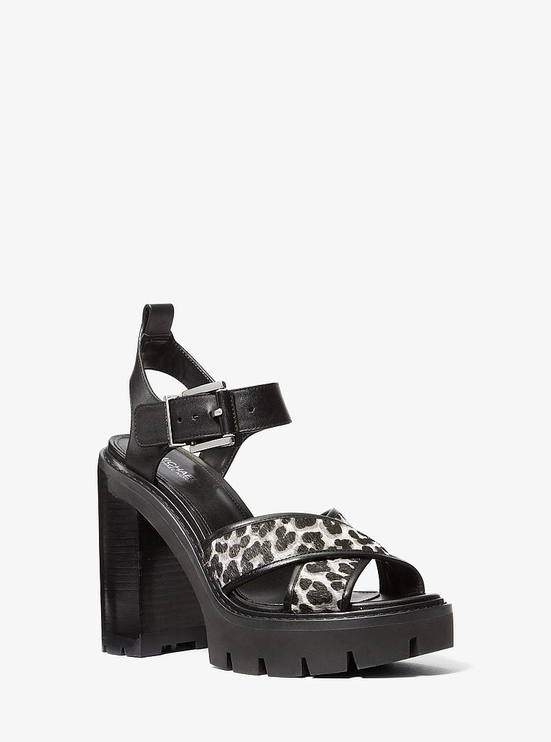 Colby Leopard Print Calf Hair Lug Platform Sandal