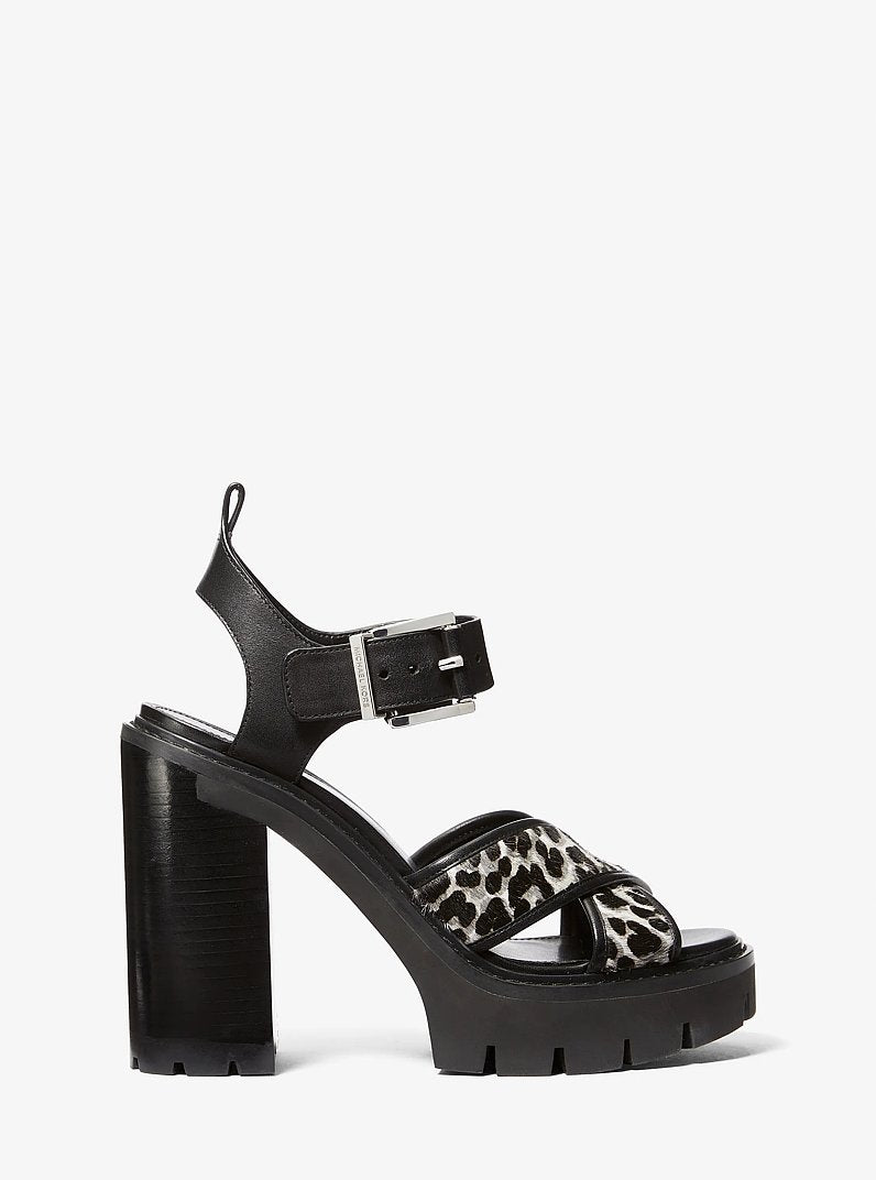 Colby Leopard Print Calf Hair Lug Platform Sandal