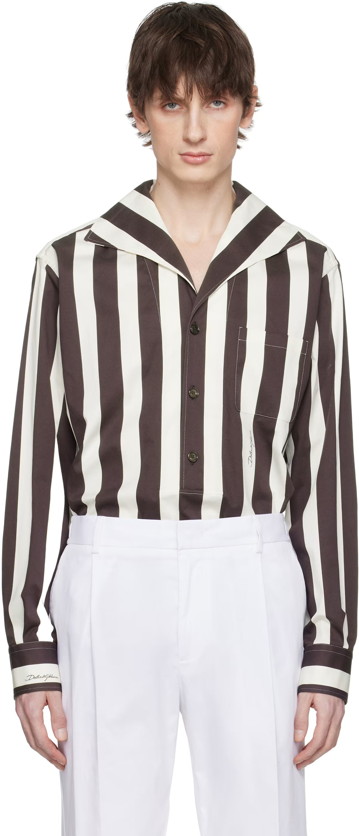 Dolce&Gabbana Brown & White Three-Button Long-Sleeved Shirt