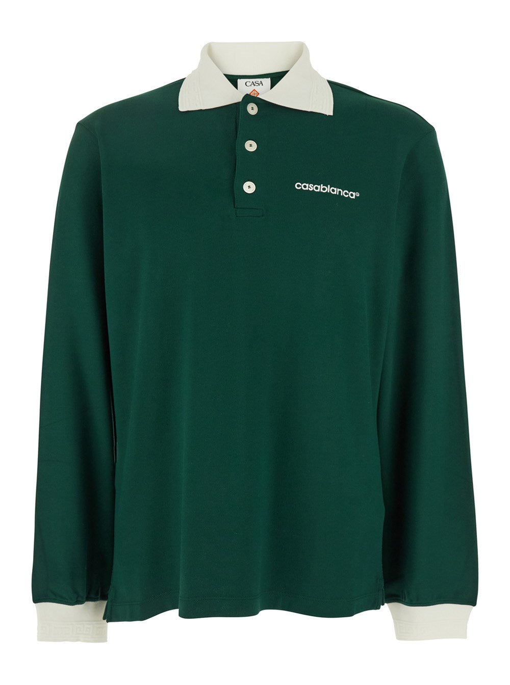 Casablanca Green Polo Shirt with Classic Collar and Logo Lettering on the Front in Cotton Blend Stretch Man
