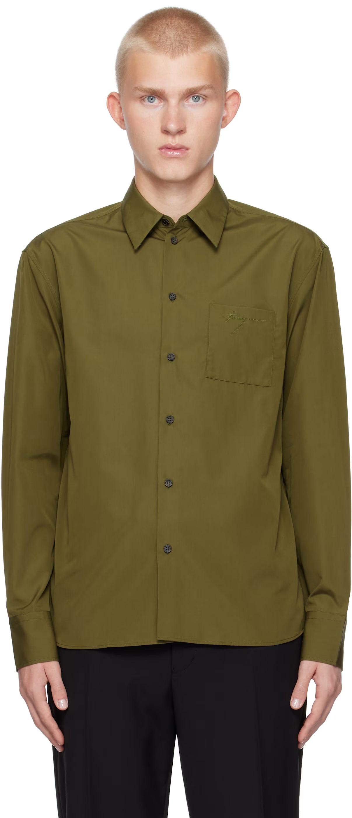 Ferragamo Khaki Long Sleeved Shirt