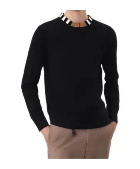 Icon stripe trim wool cashmere sweater - black