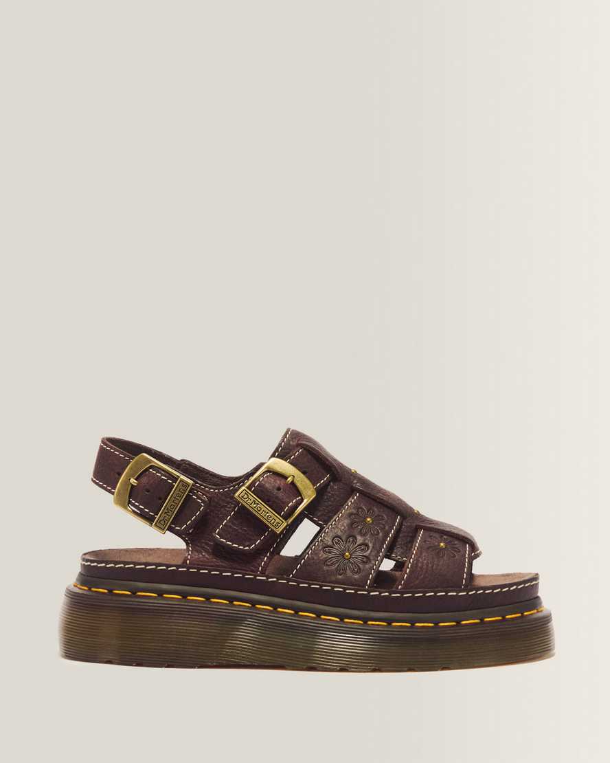 Wrenlie Open Toe Grizzly Leather Fisherman Platform Sandals — Dark Brown