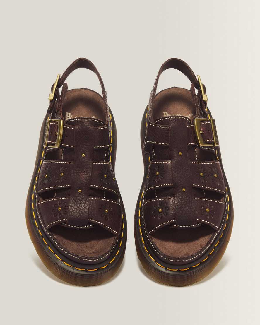 Wrenlie Open Toe Grizzly Leather Fisherman Platform Sandals — Dark Brown