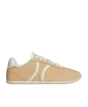 Jogger low lace-up sneakers in suede calfskin and calfskin - cappuccino/white coffee