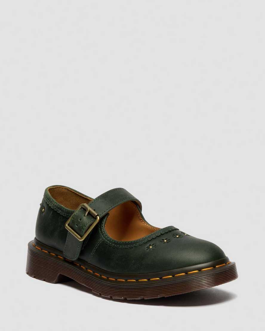 Mary Jane Flower Crazy Horse Leather Shoes — DMS GREEN