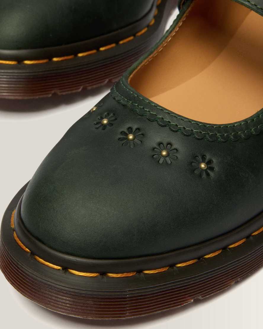 Mary Jane Flower Crazy Horse Leather Shoes — DMS GREEN