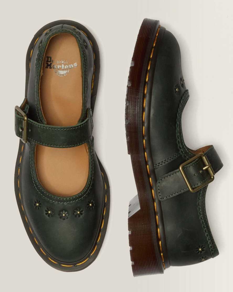 Mary Jane Flower Crazy Horse Leather Shoes — DMS GREEN