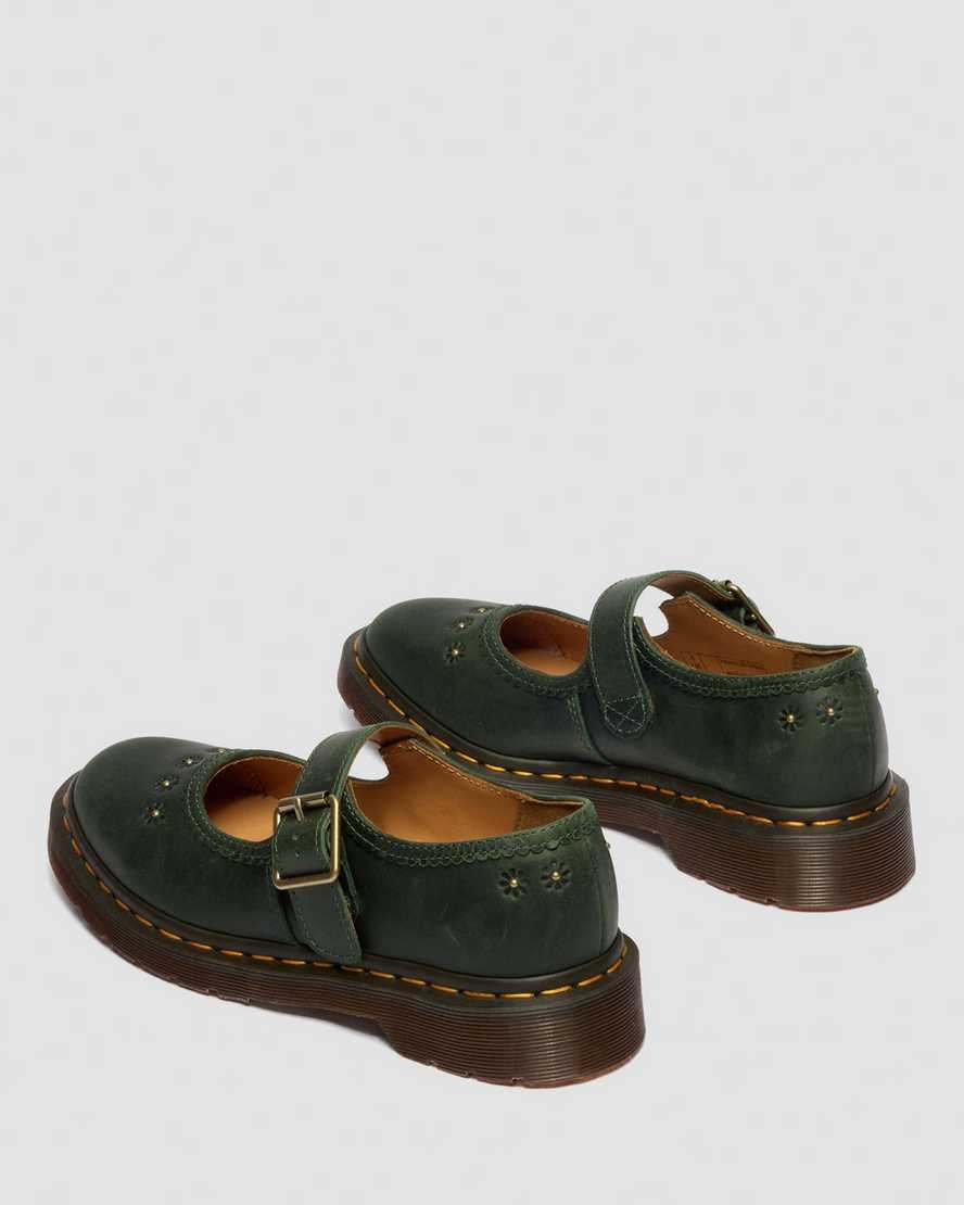 Mary Jane Flower Crazy Horse Leather Shoes — DMS GREEN