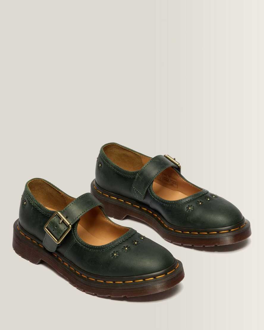 Mary Jane Flower Crazy Horse Leather Shoes — DMS GREEN
