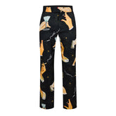 Champagne Graphic-Print Wide-Leg Silk Trousers