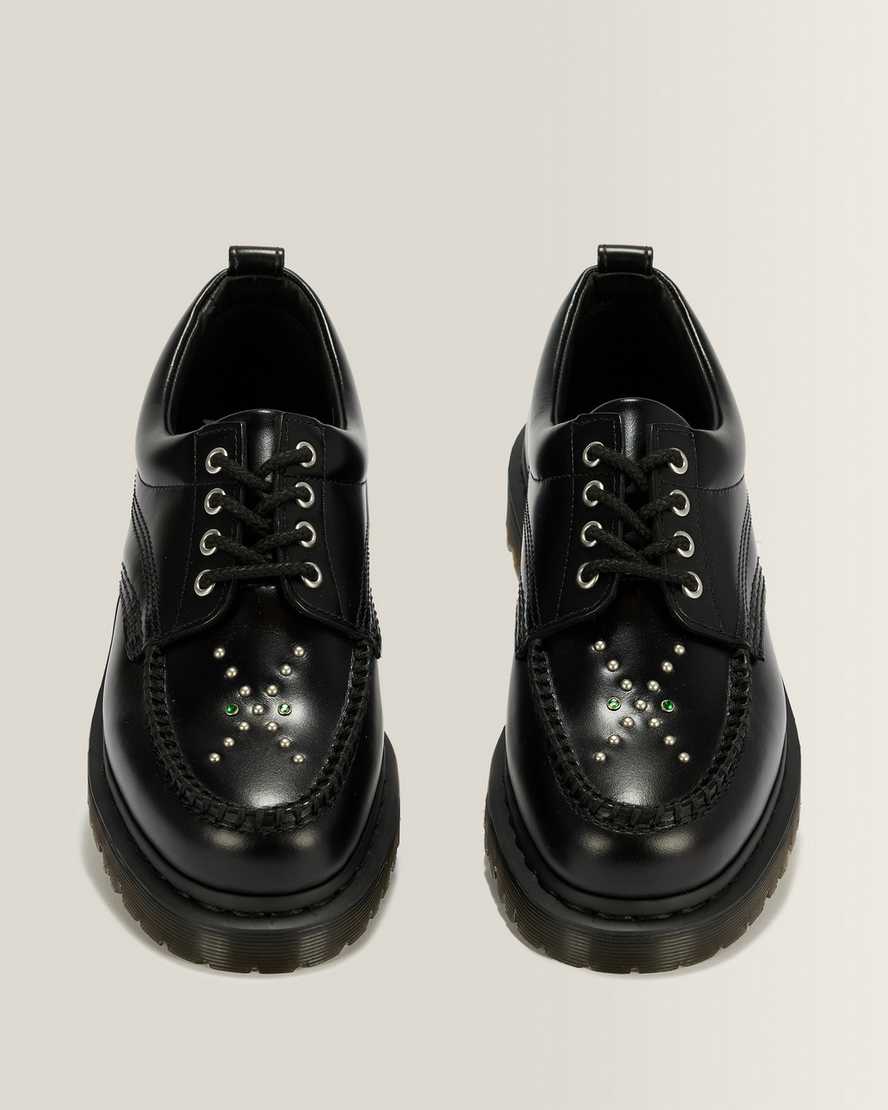 Lowell Stud Analine Leather Moc Toe Shoes — Black