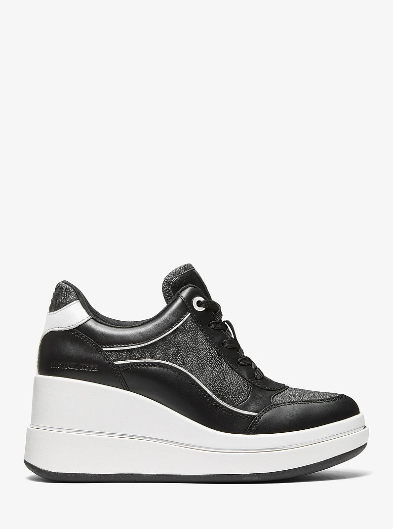 Emmy Signature Logo and Leather Wedge Trainer