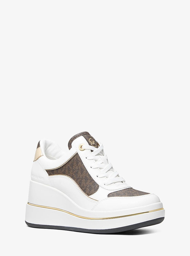 Emmy Signature Logo and Leather Wedge Trainer