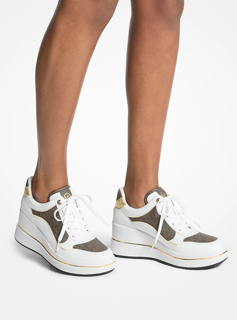 Emmy Signature Logo and Leather Wedge Trainer