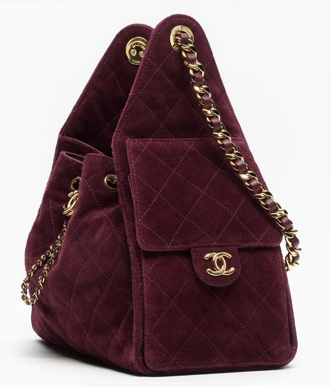CHANEL 25 Small Handbag Suede Calfskin & Gold Metal Burgundy