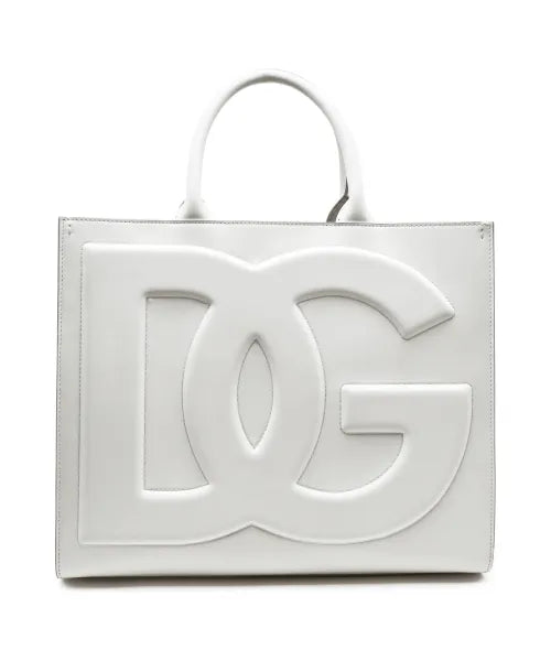 Luxury White Structured DG Logo Medium Tote Bag