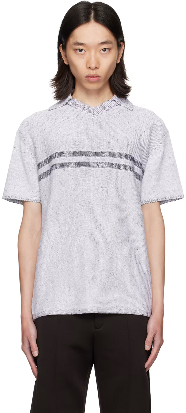 Ferragamo White & Navy Linen Polo