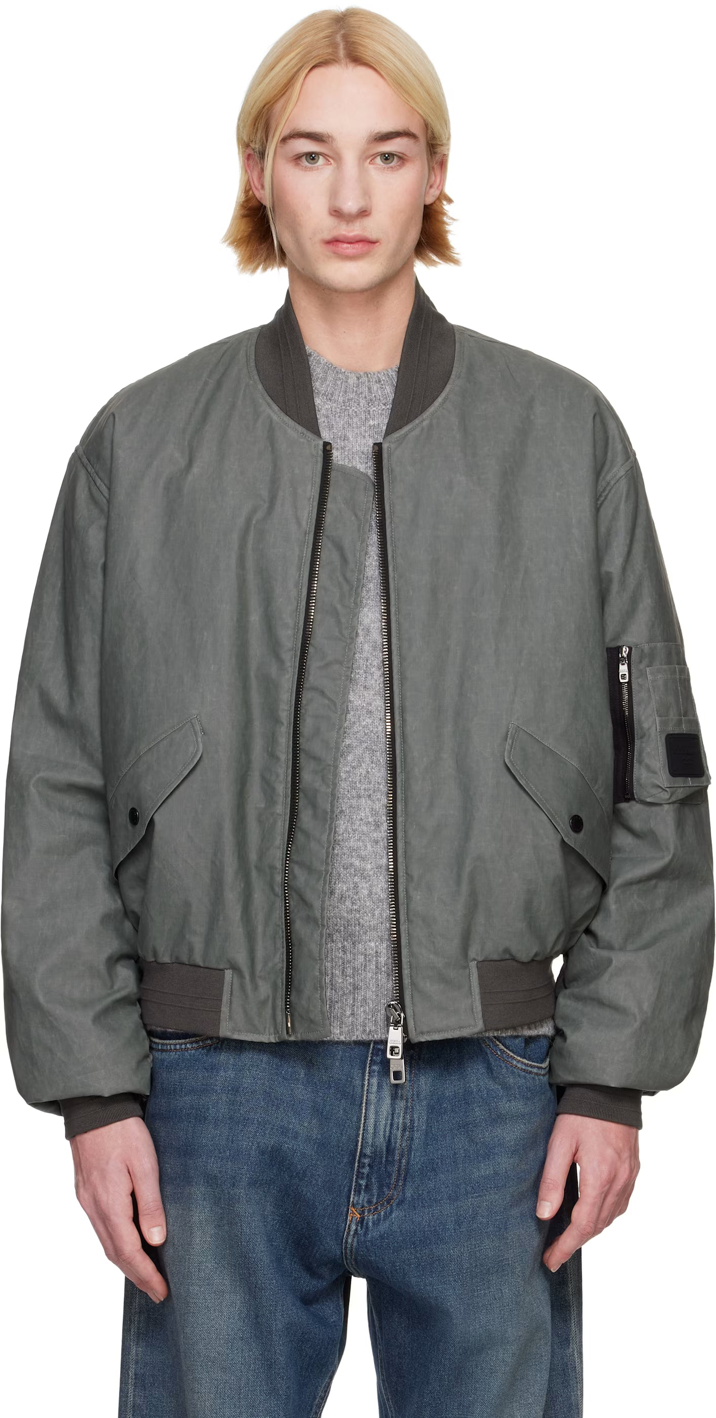 Dolce&Gabbana Gray Oversize Linen Bomber Jacket