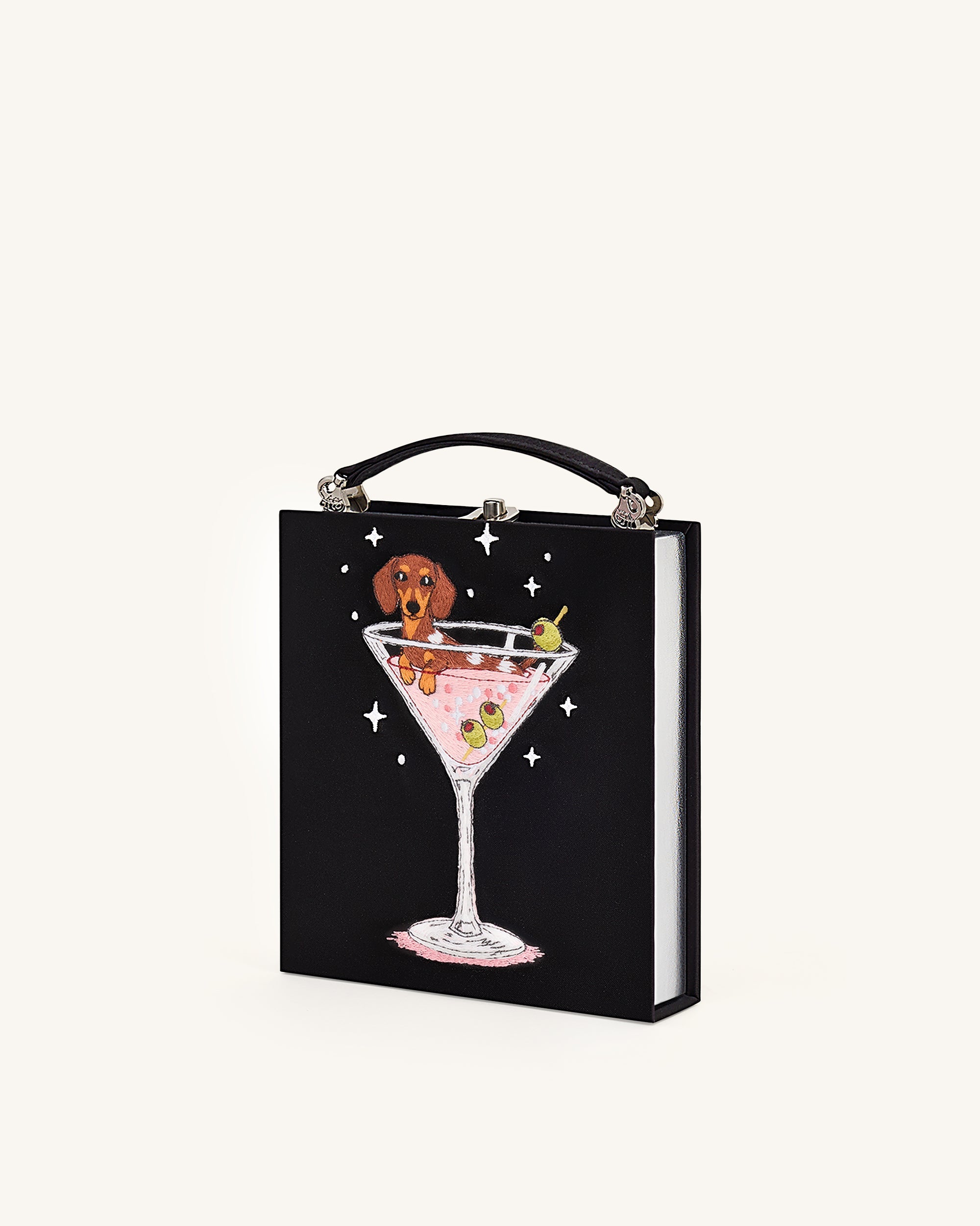 Taya Wine Glass Puppy Pattern Book Shape Clutch Bag - Pink
