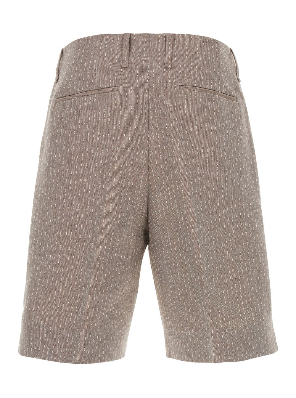 Fendi Beige Bermuda Pants with Belt Loops in Cotton and Linen Blend Man