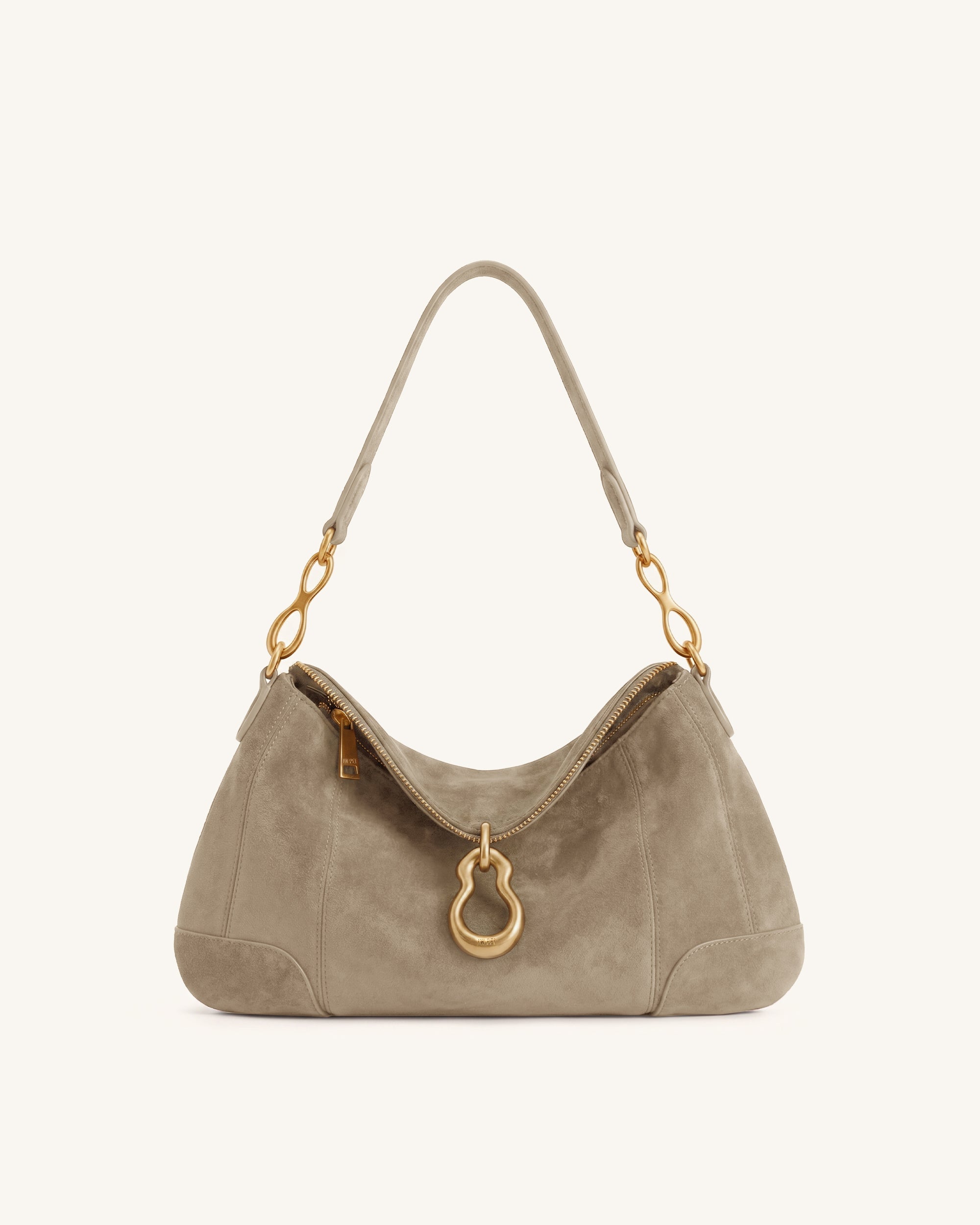 Jayla Faux Suede Metal Pendant Embellished Shoulder Bag - Brown