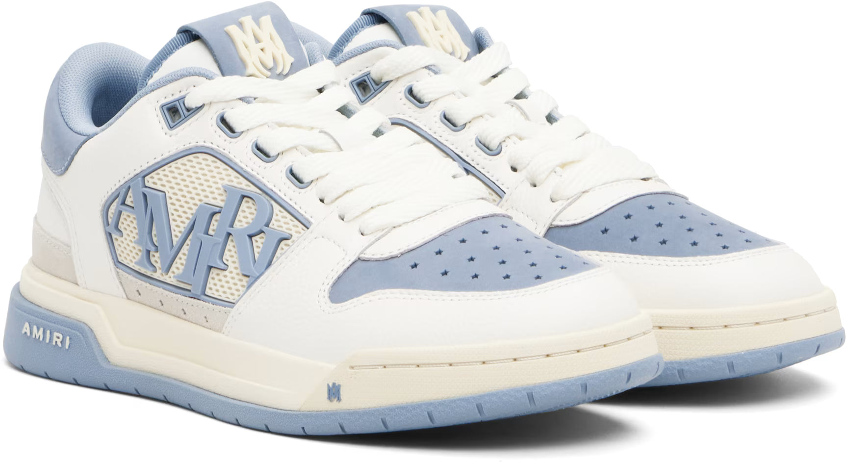White & Blue Classic Low Sneakers