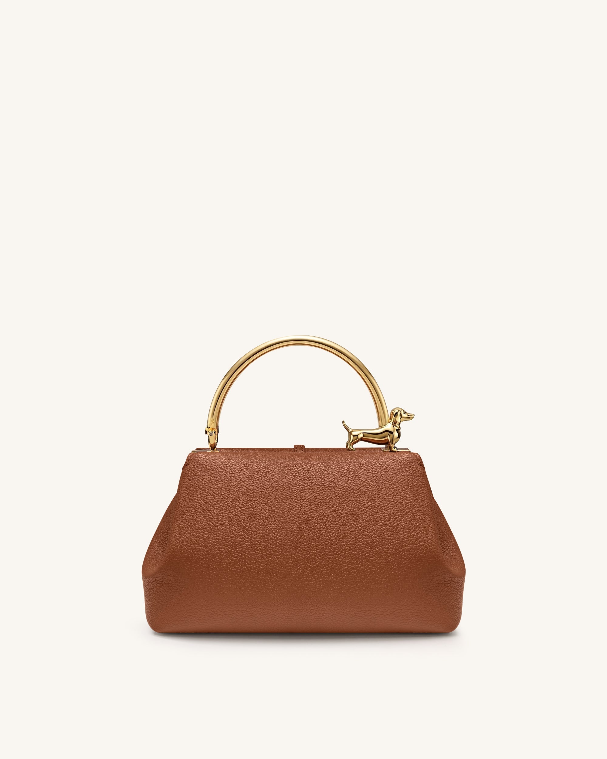 Bruna Dachshund Metal Handle Top Handle Bag - White