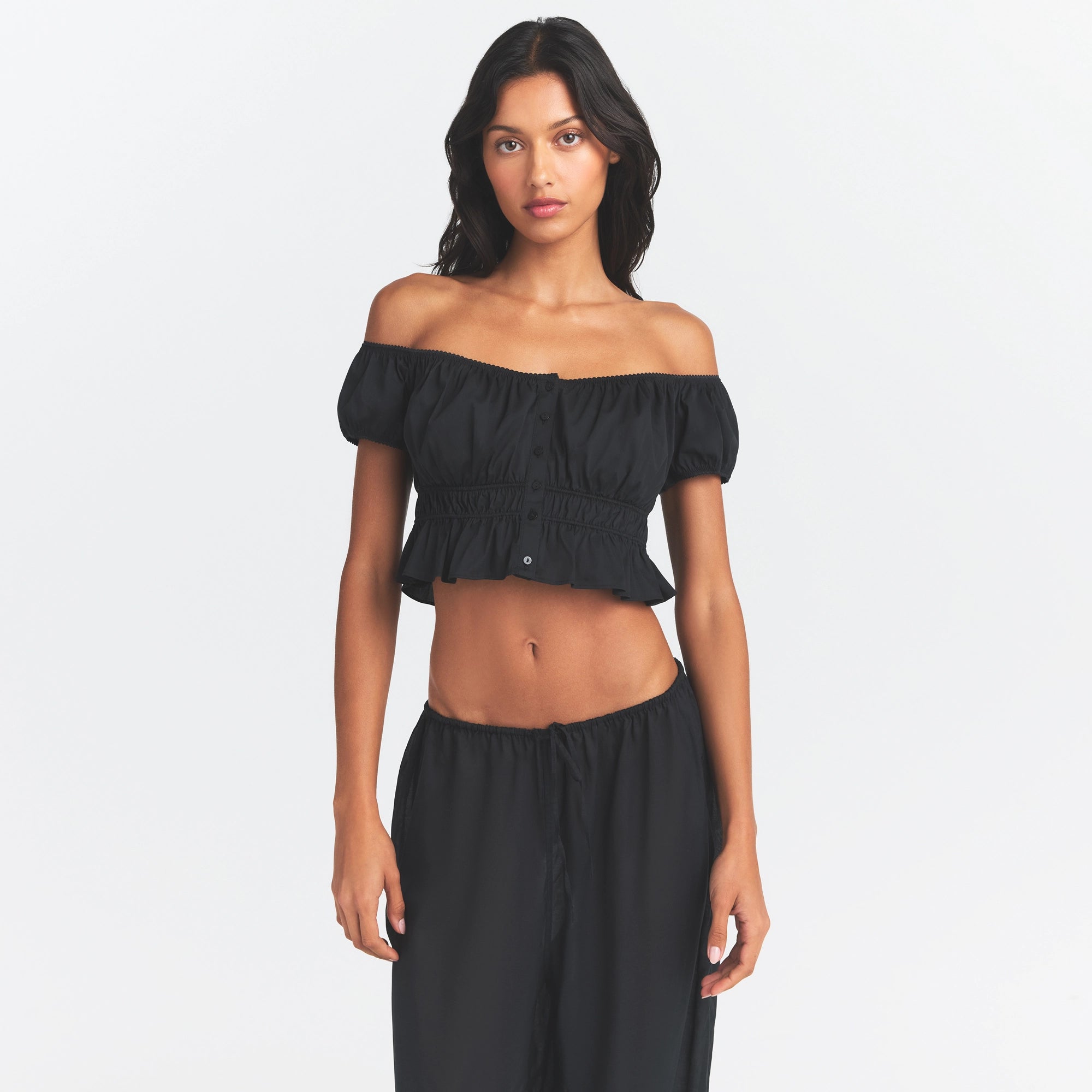 Poplin Apparel Off the Shoulder Top