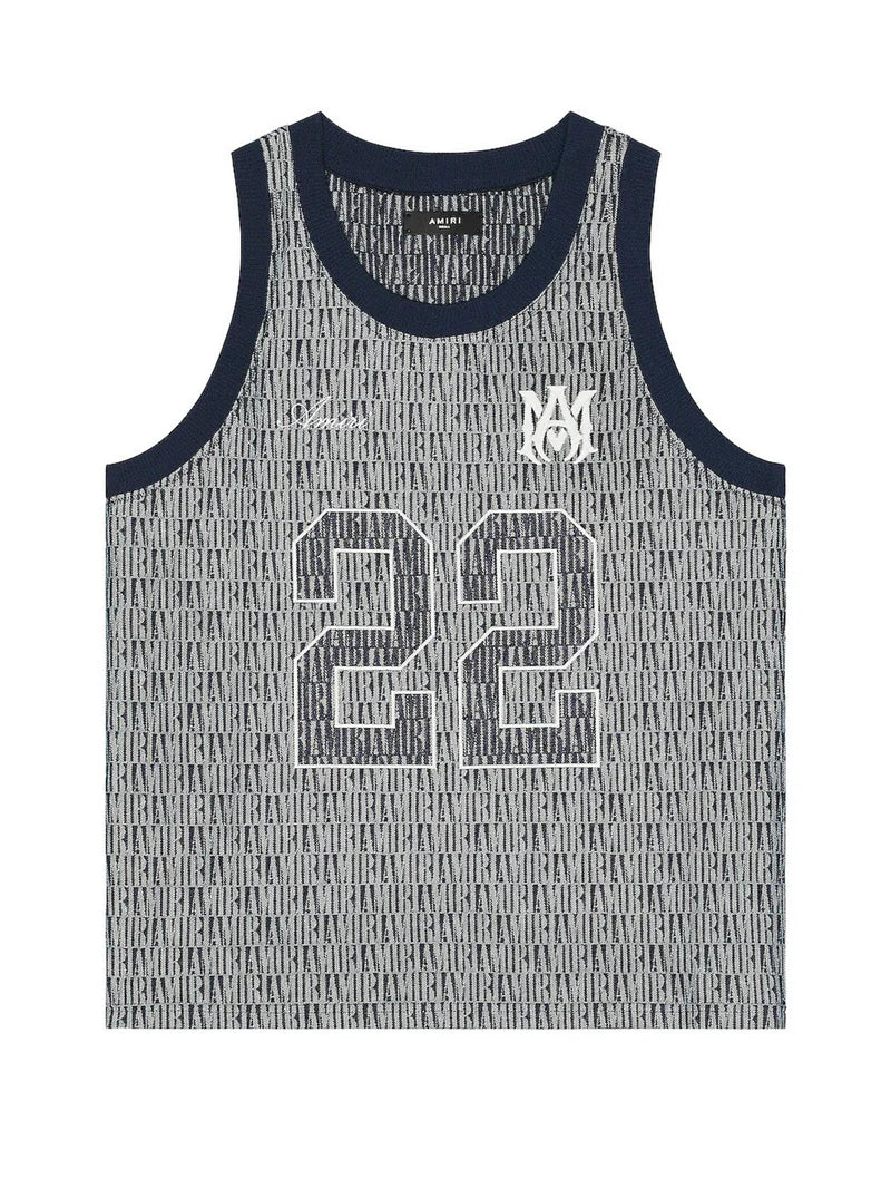 AMIRI JACQUARD BASKETBALL JERSEY WASHED INDIGO