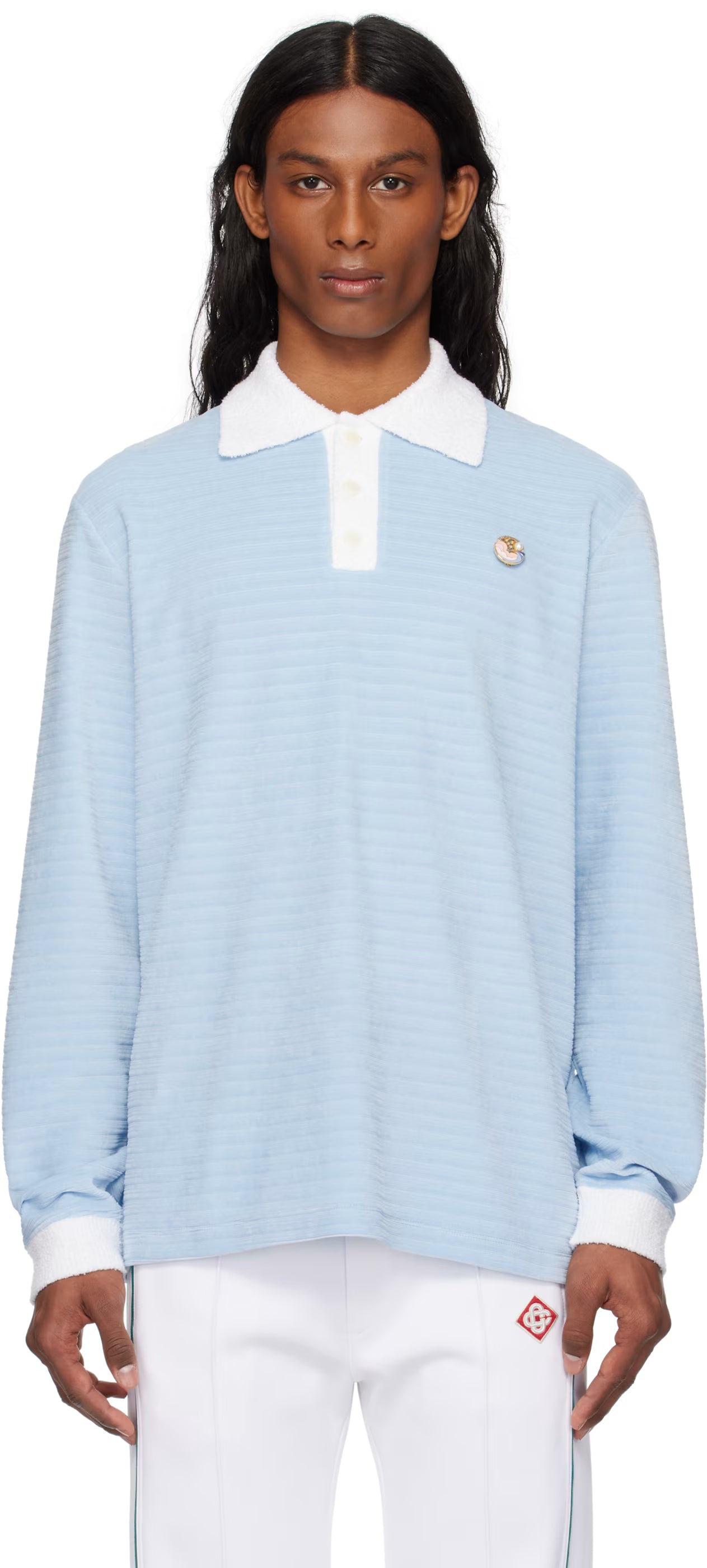 Blue Velour Stripe Polo