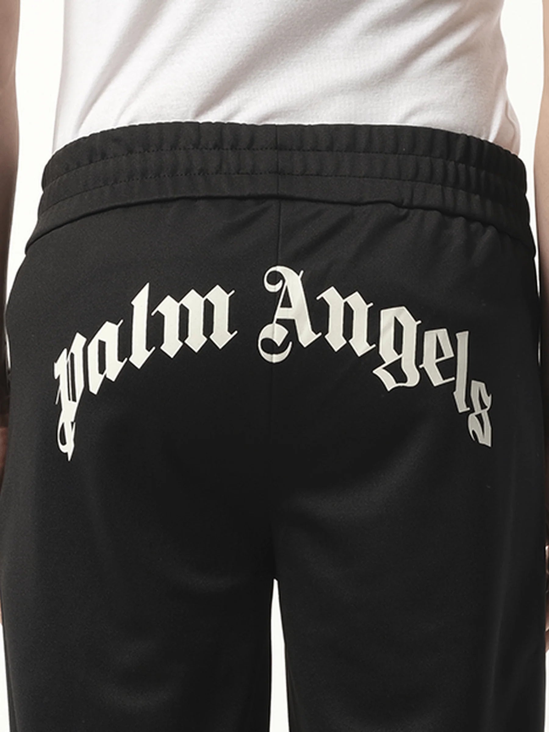 Back Curved Logo Track Pants in Black/Off White