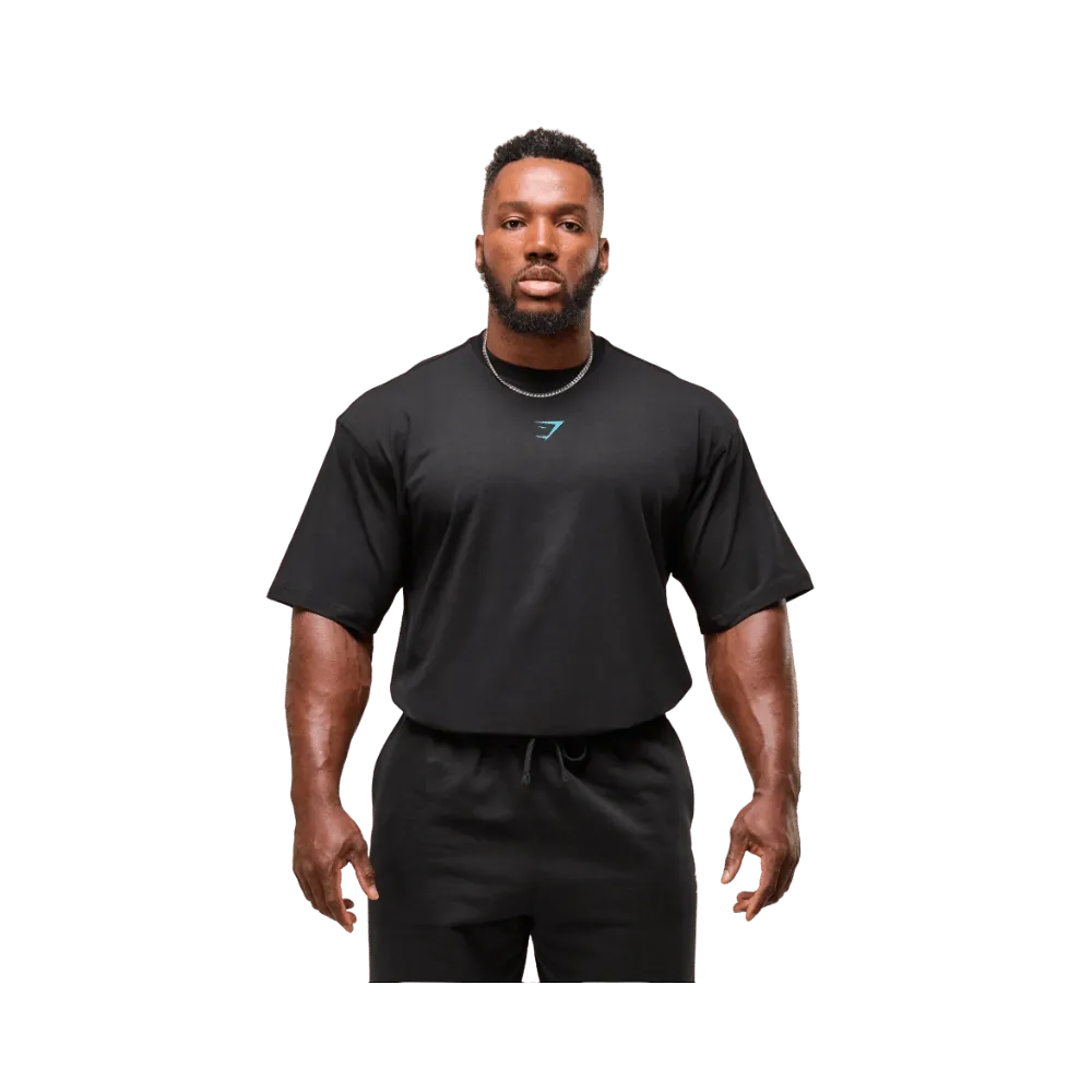 Gymshark Power T-Shirt Oversized Fit Black/Brand Blue