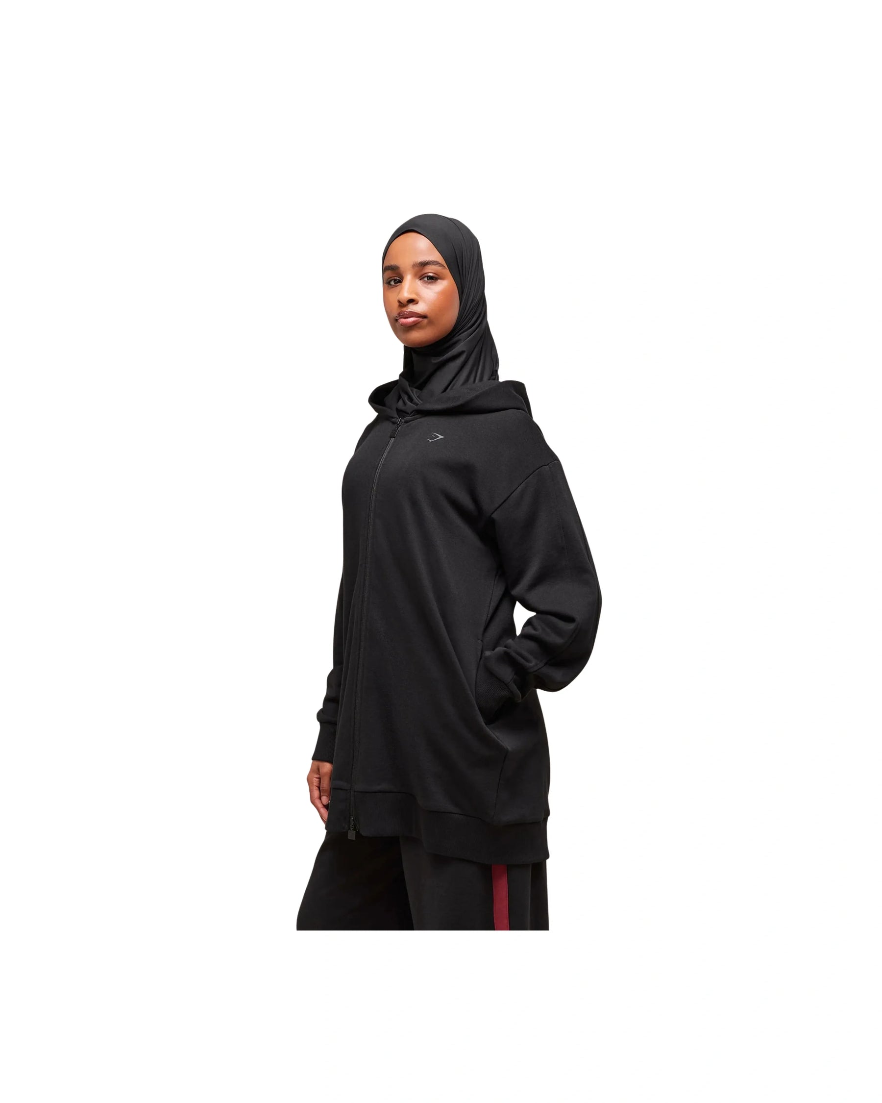 Gymshark Covered Longline Zip Up Hoodie oversized fit Black