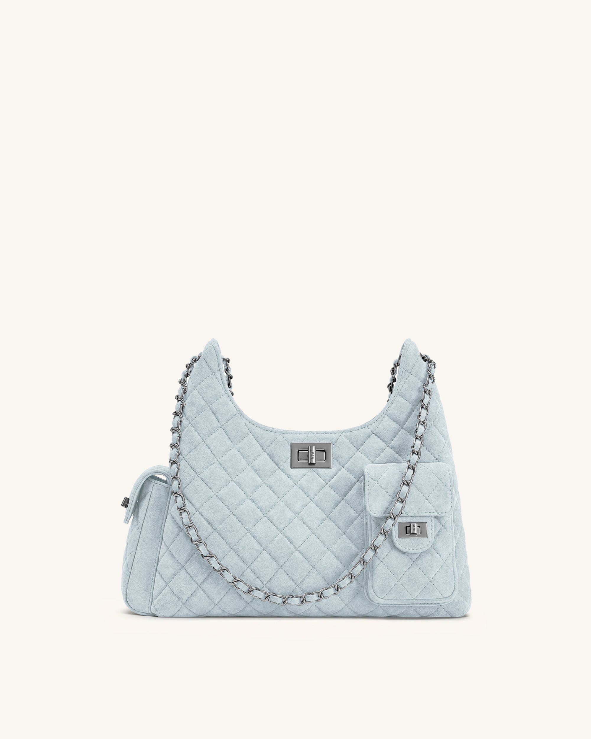 Vivian Faux Suede Quilted Shoulder Bag - Pink