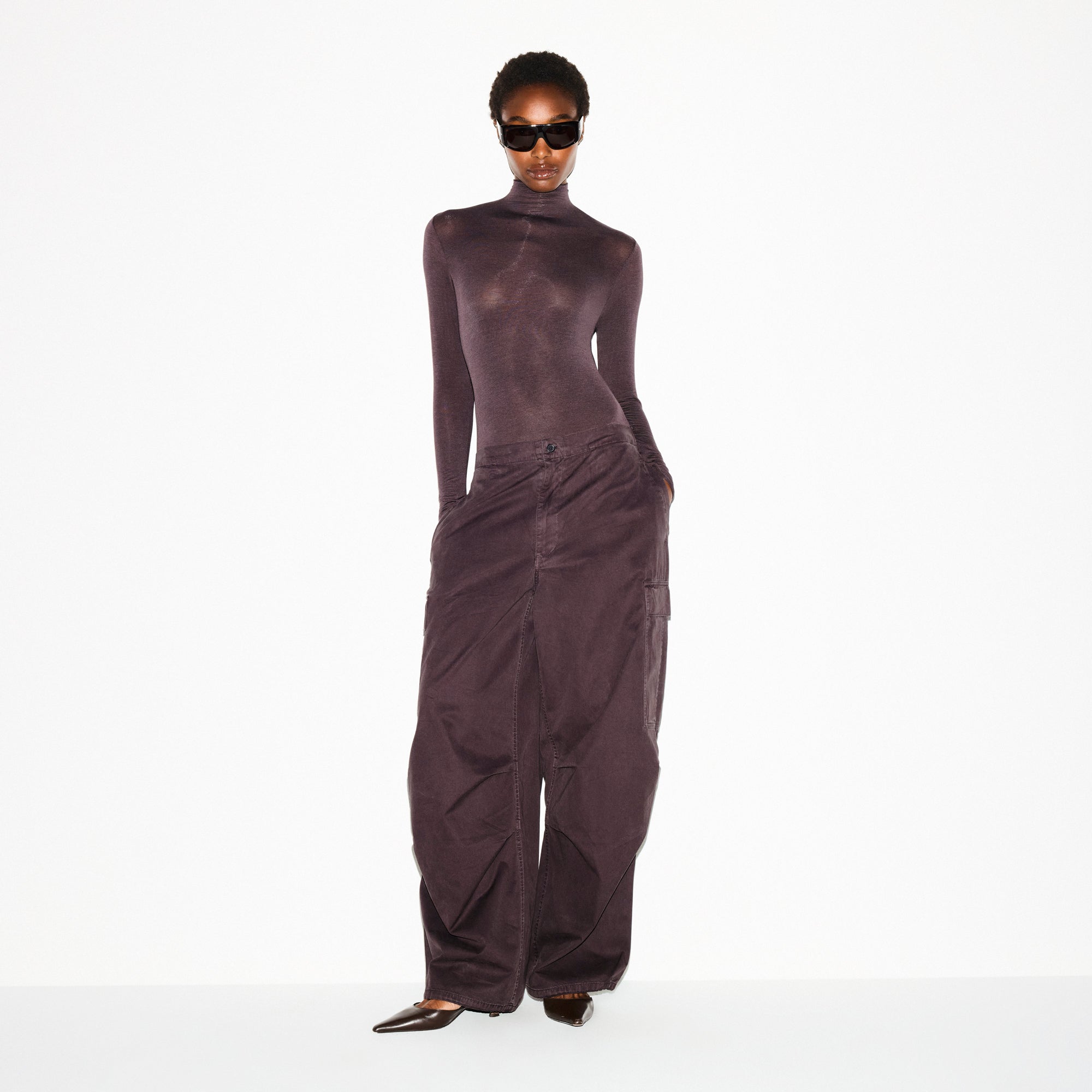 Sheer Modal Long Sleeve Turtleneck Bodysuit