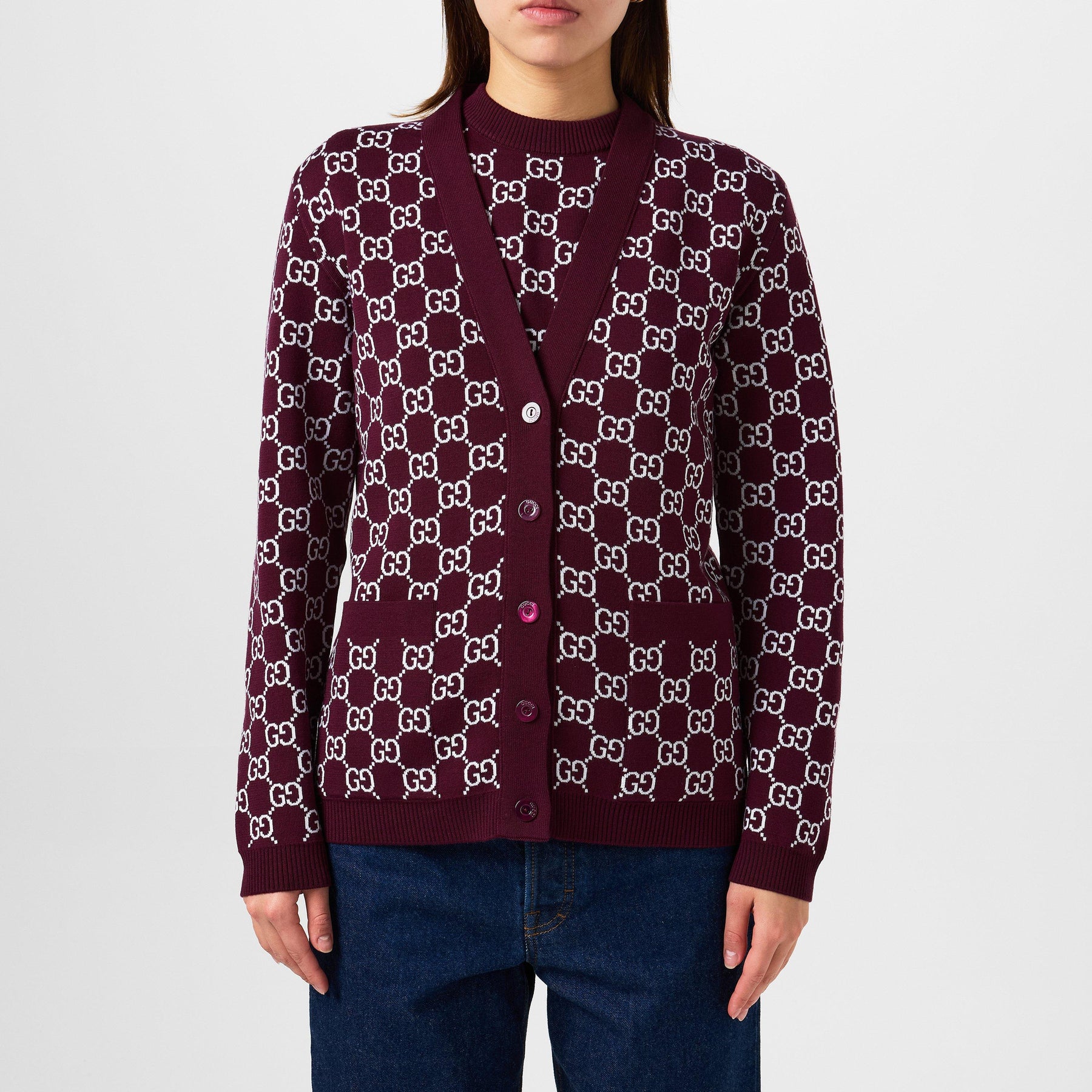 Women's Logo Reversible GG Wool Jacquard Cardigan